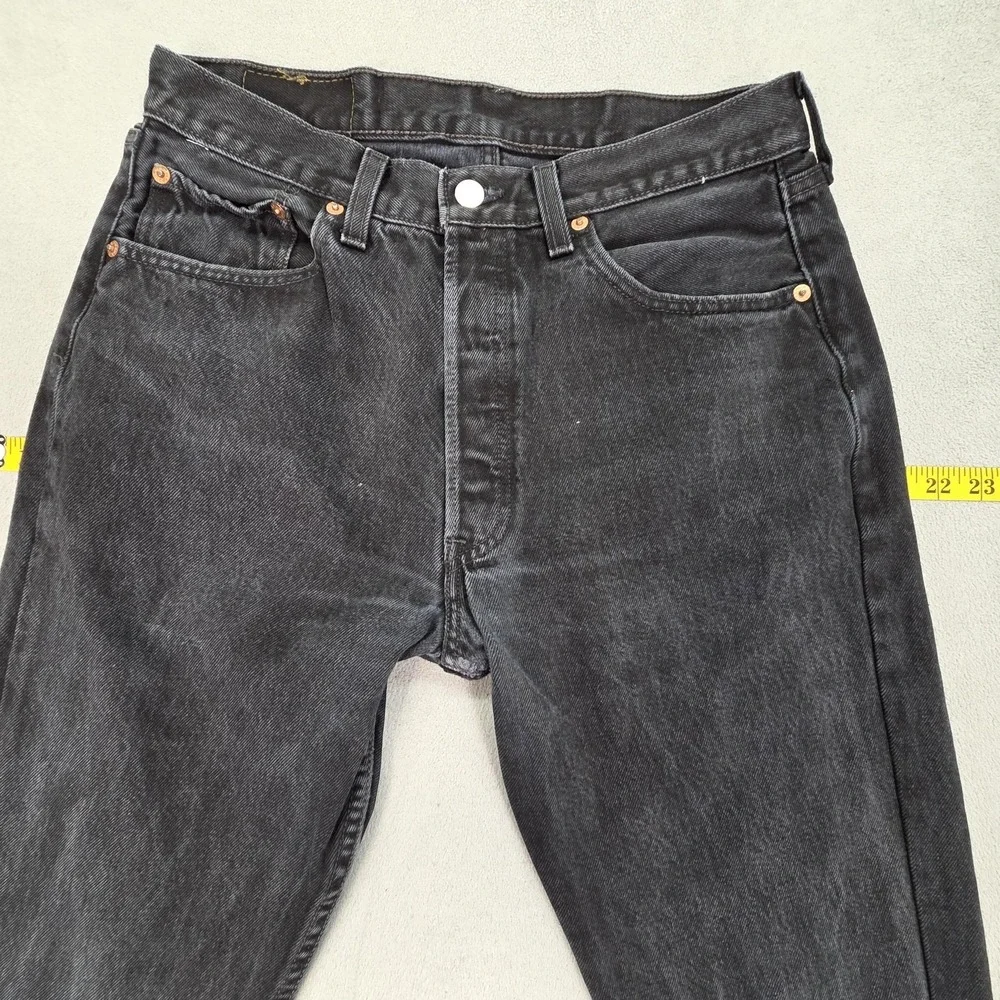 Levis 501 Jeans Mens Dark Gray Black Straight Button Fly Faded Denim Fits‎ 29x29